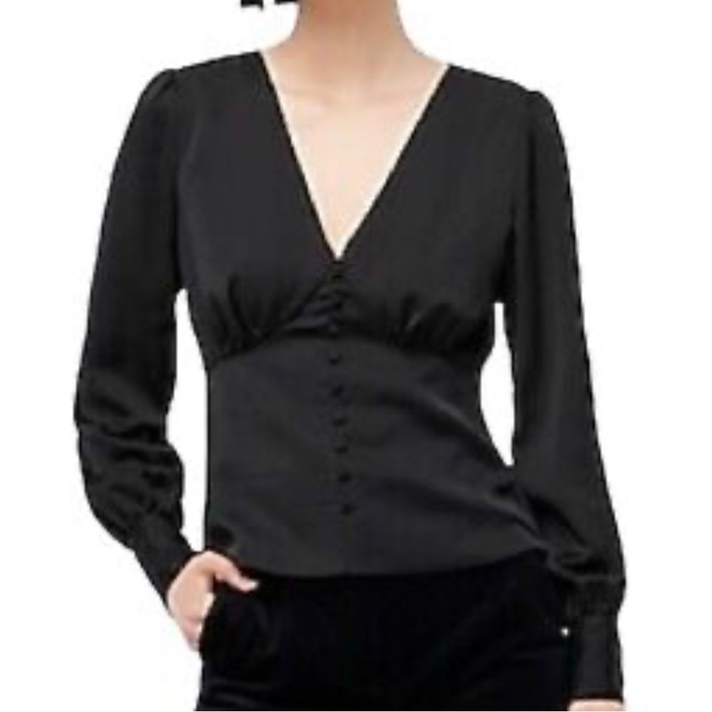 Jcrew deep v neck button front top in satin back black size 4